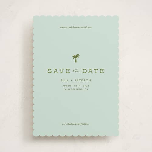This is a ocean save the date with standard by Olivia Goree called vacation printing on signature in standard