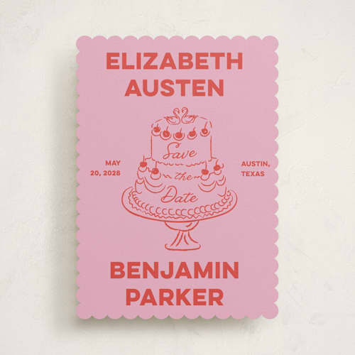 This is a cherry save the date with standard by Helena Vitto called the cake printing on signature in standard