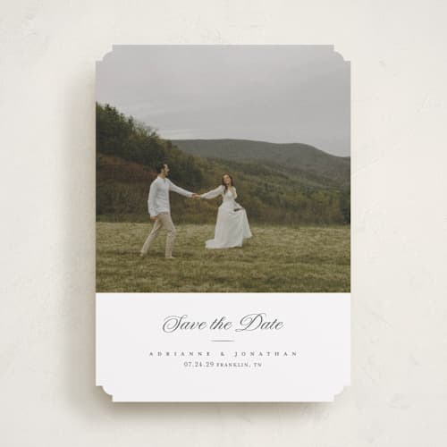 This is a chiffon save the date with standard by Eric Clegg called together always printing on recycled smooth signature in standard