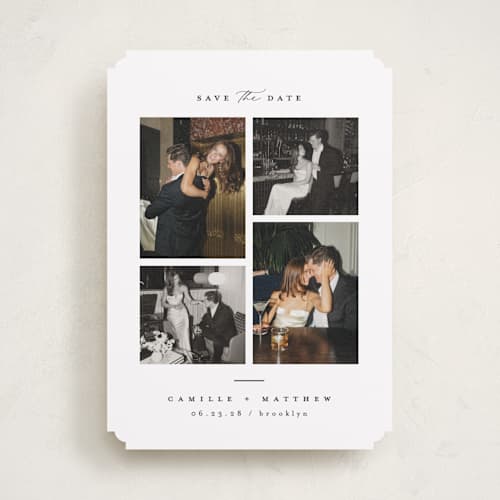 This is a ink save the date with standard by Kristie Kern called boucle printing on recycled smooth signature in standard