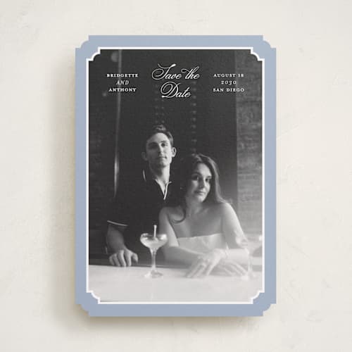 This is a neptune save the date with standard by Heather Schertzer called notched printing on recycled smooth signature in standard