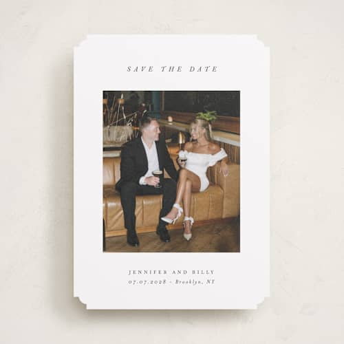 This is a chantilly save the date with standard by Pippa Shaw called espresso printing on recycled smooth signature in standard