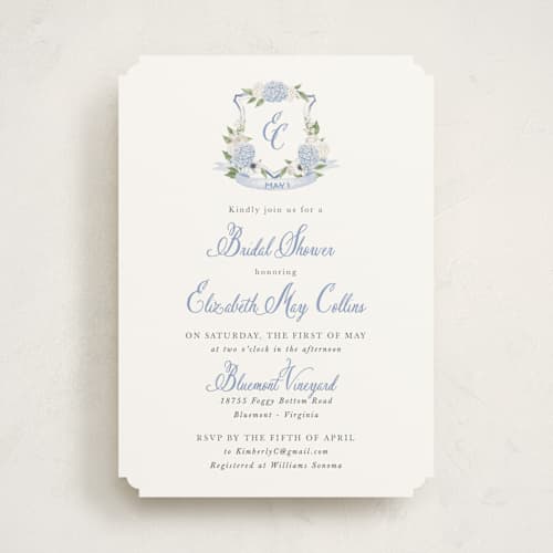 This is a periwinkle bridal shower invitations with standard by Design Lotus called sweethearts printing on signature in standard