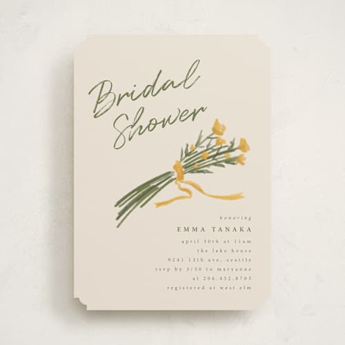 This is a cream bridal shower invitations with standard by Adelyn T. called pencil bouquet printing on signature in standard