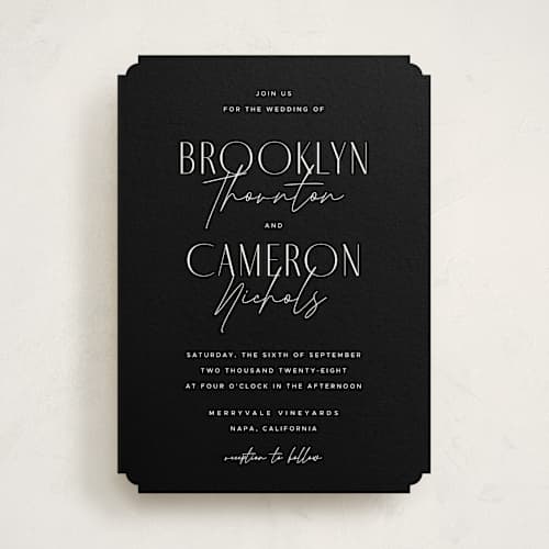 This is a midnight wedding invitations with standard by Kelly Schmidt called arabilla overlap printing on signature in standard