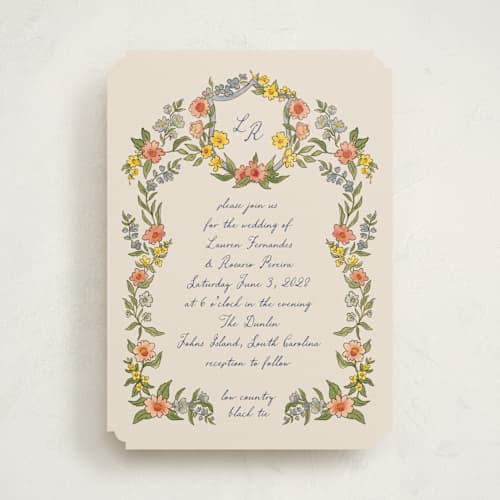 This is a peach wedding invitations with standard by Chris Griffith called a wedding in low country printing on signature in standard