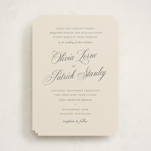 This is a champagne wedding invitations with standard by Sara Hicks Malone called belle meade printing on signature in standard