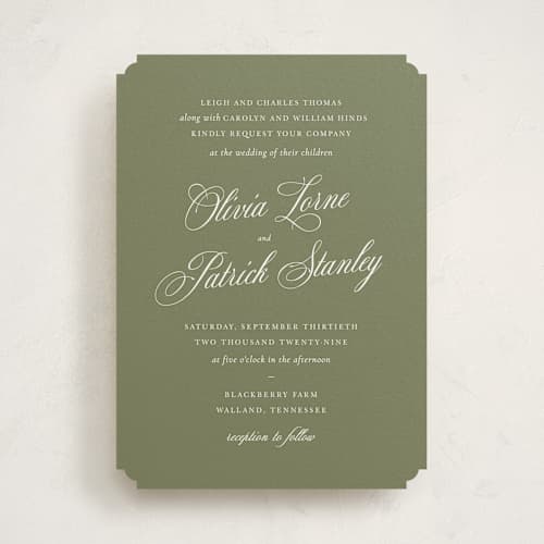 This is a sage wedding invitations with standard by Sara Hicks Malone called belle meade printing on signature in standard