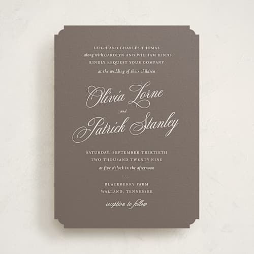 This is a latte wedding invitations with standard by Sara Hicks Malone called belle meade printing on signature in standard
