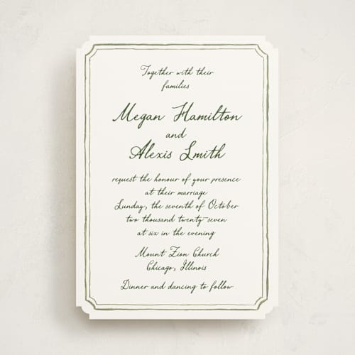 This is a moss wedding invitations with standard by Cass Loh called handwritten printing on signature in standard
