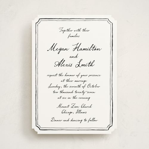 This is a coal wedding invitations with standard by Cass Loh called handwritten printing on signature in standard
