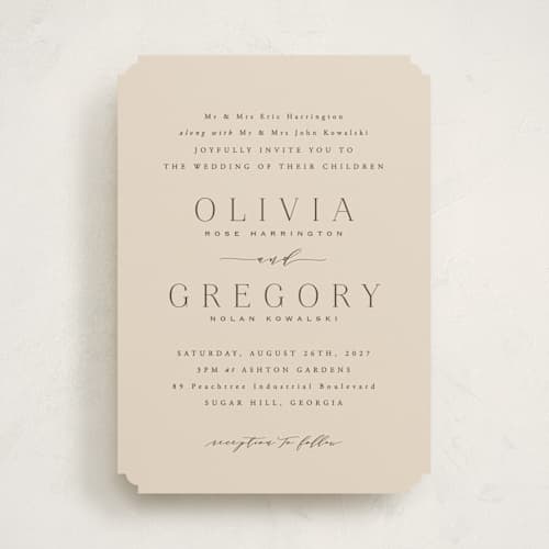 This is a coffee wedding invitations with standard by Hooray Creative called classy type printing on signature in standard