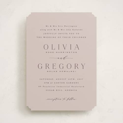 This is a orchid wedding invitations with standard by Hooray Creative called classy type printing on signature in standard