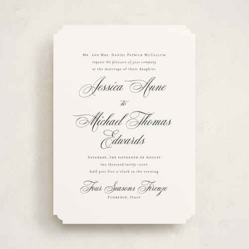 This is a cotton wedding invitations with standard by Jennifer Postorino called empire printing on signature in standard