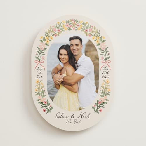 This is a spring save the date with standard by Elly called spring printing on recycled smooth signature in standard
