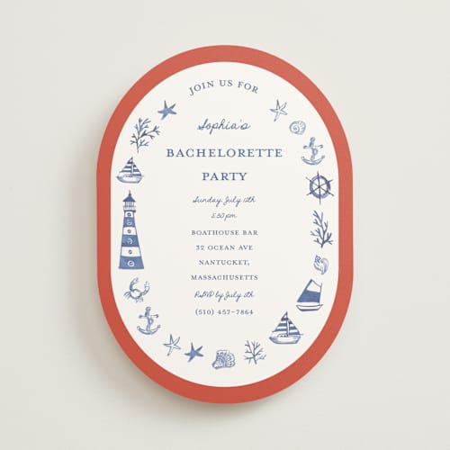 This is a navy bachelorette party invitations with standard by Teju Reval called nautical fun printing on signature in standard