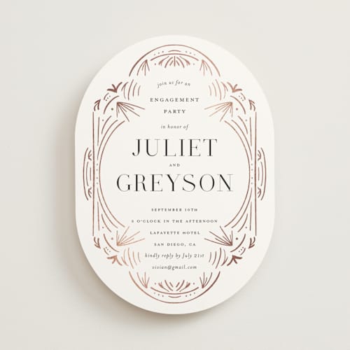 This is a pearl engagement party invitations with foil pressed by Summer Winkelman called glam printing on signature in standard