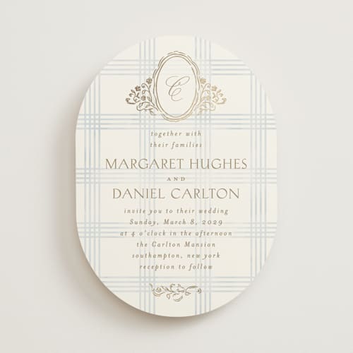 This is a belair foil stamped wedding invitations with foil pressed by Grae called salt and ivory printing on signature in standard