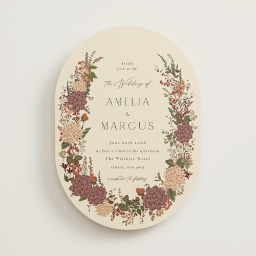This is a copper foil stamped wedding invitations with foil pressed by Susan Moyal called garden whisper printing on signature in standard