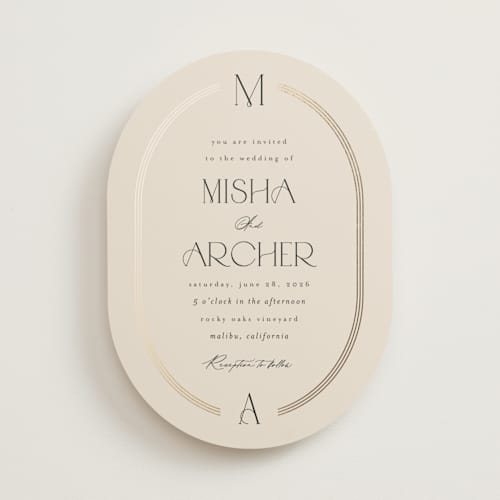 This is a latte foil stamped wedding invitations with foil pressed by Kristie Kern called misha printing on signature in standard