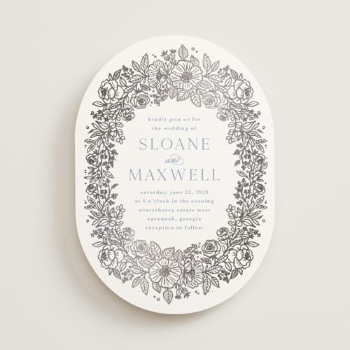 This is a nova foil stamped wedding invitations with foil pressed by Kristen Smith called wild roses printing on signature in standard