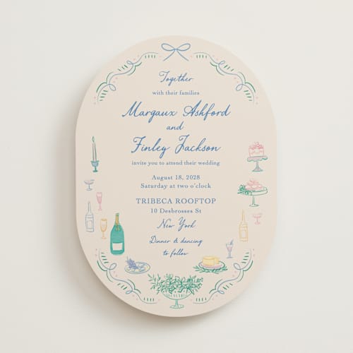 This is a pastel wedding invitations with standard by Elly called dining printing on signature in standard