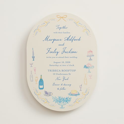 This is a sunrise wedding invitations with standard by Elly called dining printing on signature in standard