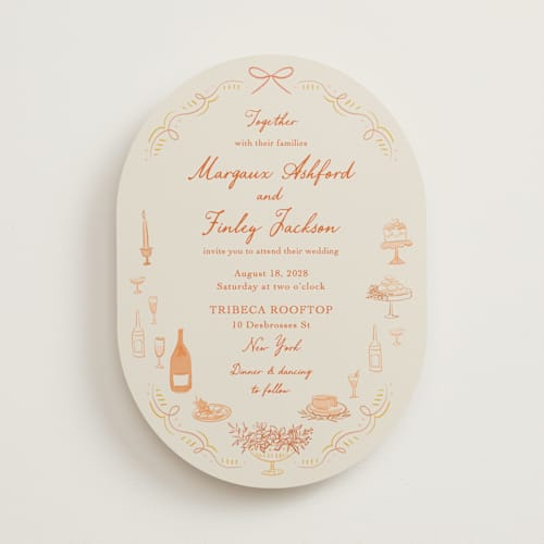 This is a sunset wedding invitations with standard by Elly called dining printing on signature in standard