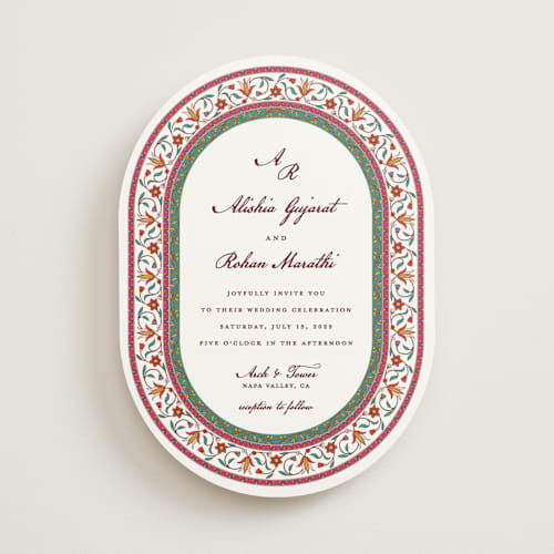 This is a porcelain wedding invitations with standard by Sherley Ferreira called mughal gardens printing on signature in standard