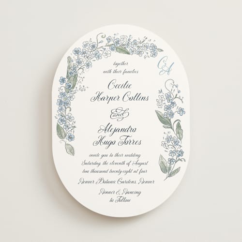 This is a bluebell wedding invitations with standard by Jenna Holcomb called forget me nots printing on signature in standard