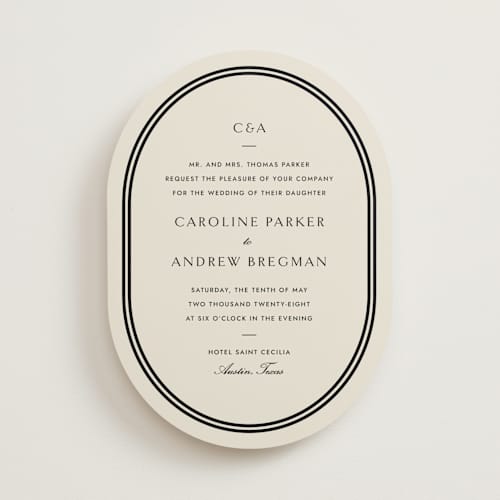 This is a tuxedo wedding invitations with standard by Megan Davis called bocce printing on signature in standard