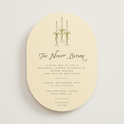 This is a lemongrass rehearsal dinner invitations with standard by Jenna Holcomb called candles printing on signature in standard