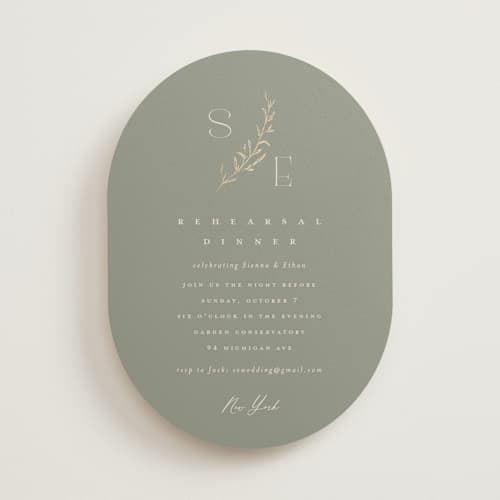 This is a matcha rehearsal dinner invitations with foil pressed by chocomocacino called matcha printing on signature in standard