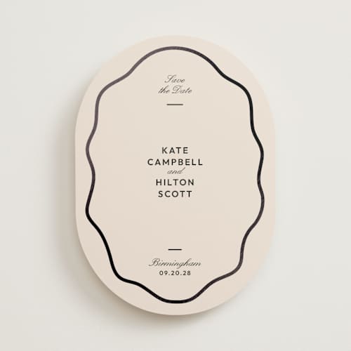 This is a ink foil stamped save the date cards with foil pressed by Megan Davis called croquet printing on signature in standard