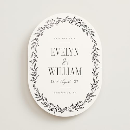 This is a snow foil stamped save the date cards with foil pressed by Laura Hankins called wildflora printing on signature in standard