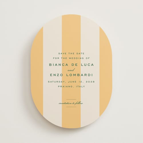 This is a sorbetto save the date with standard by Megan Davis called campania printing on signature in 5x7