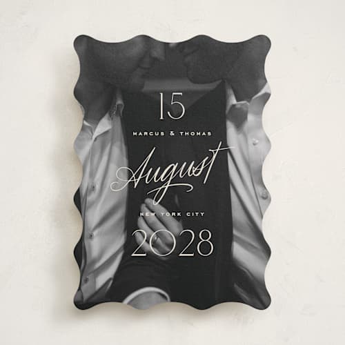 This is a ivory save the date with standard by Oscar and Emma - Karly Depew called the date is set printing on recycled smooth signature in standard