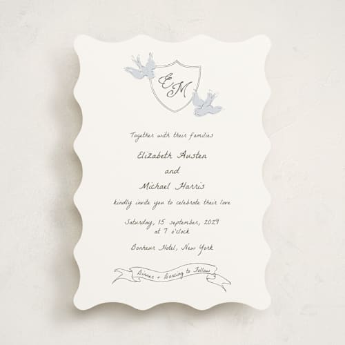 This is a cloud wedding invitations with standard by Helena Vitto called birds of paradise printing on signature in standard