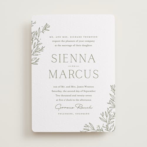 This is a artichoke letterpress wedding invitations with letterpress by Oscar and Emma - Karly Depew called beauty of nature printing on white cotton in standard