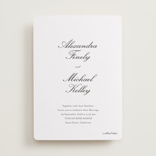 This is a soft black letterpress wedding invitations with letterpress by Ani Somi called finely printing on white cotton in standard