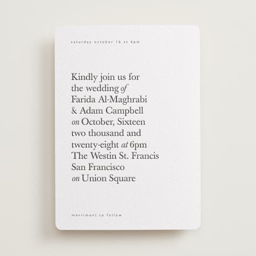 This is a soft black letterpress wedding invitations with letterpress by Hudson meet Rose called westin printing on white cotton in standard