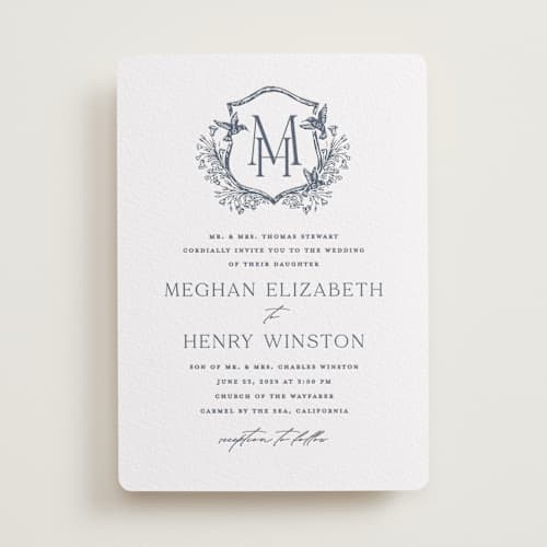 This is a night sky letterpress wedding invitations with letterpress by Erin Deegan called hummingbird botanicals printing on white cotton in standard