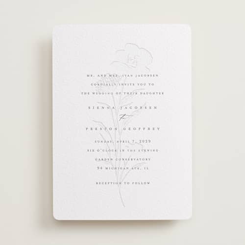 This is a cacao bean letterpress wedding invitations with letterpress by chocomocacino called shiruko printing on white cotton in standard
