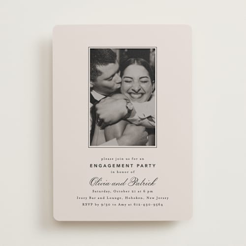 This is a dusty rose engagement party invitations with standard by Creo Study called natty printing on recycled smooth signature in standard