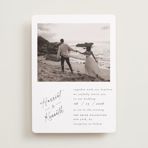 This is a linen wedding invitations with standard by Ana de Sousa called scripted elegance printing on recycled smooth signature in standard