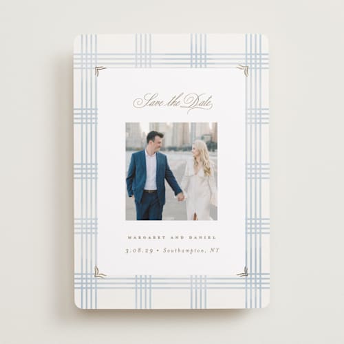 This is a belair foil stamped save the date cards with foil pressed by Grae called salt and ivory printing on recycled smooth signature in standard