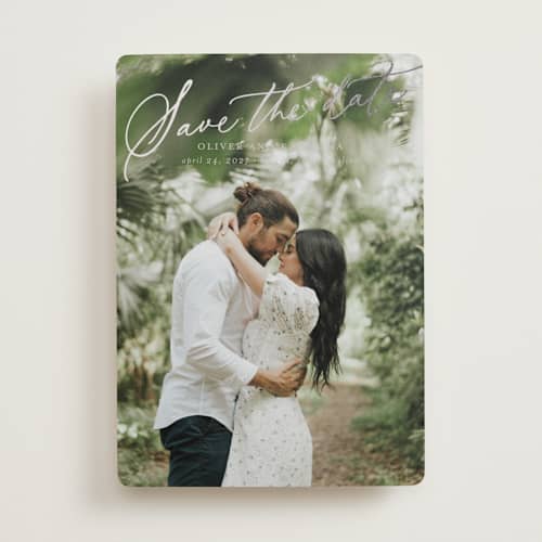 This is a mist foil stamped save the date cards with foil pressed by Erika Firm called kiawah printing on recycled smooth signature in standard