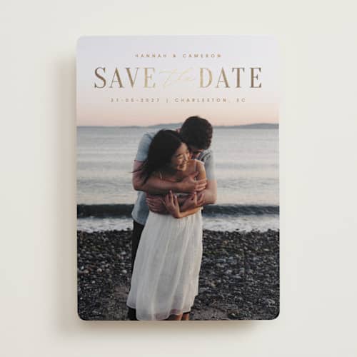 This is a desert foil stamped save the date cards with foil pressed by Zani van Zyl called danielle printing on recycled smooth signature in standard