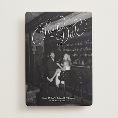 This is a cloud save the date with standard by Kate Ahn called griffin printing on recycled smooth signature in standard