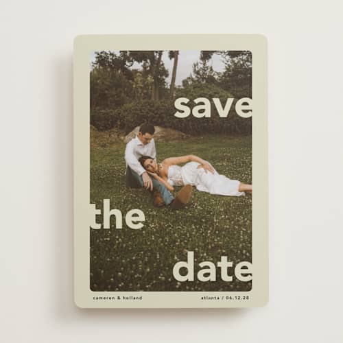 This is a mint save the date with standard by Lori Wemple called save.the.date printing on recycled smooth signature in standard